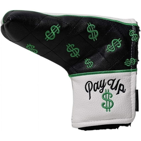 MoneyClub Retro L Shape Golf Putter Blade Style (Black with Green Emblem) Headcover in The Money Pay Up $ Limited Edition Vintage Leather Style