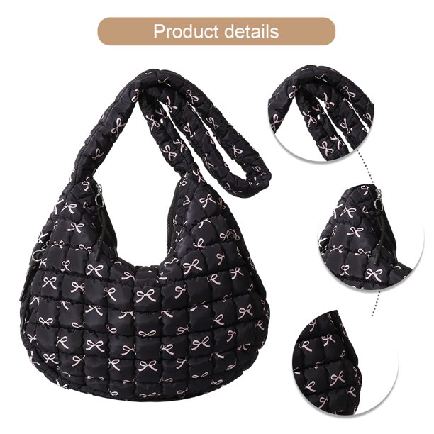 Crescent Bag Bolso Mano Acolchado Mujer Nylon Suave para El Viajes Compras