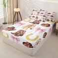 thumbnail image 2 of Erosebridal Western Cowboy Pattern Zipper Full Size Comforter Sets with Fitted Sheet and 2 Pillowcases,Watercolor Bow Print Zipper Bedding Set,Brown Pink,Pink Reversible, 2 of 6