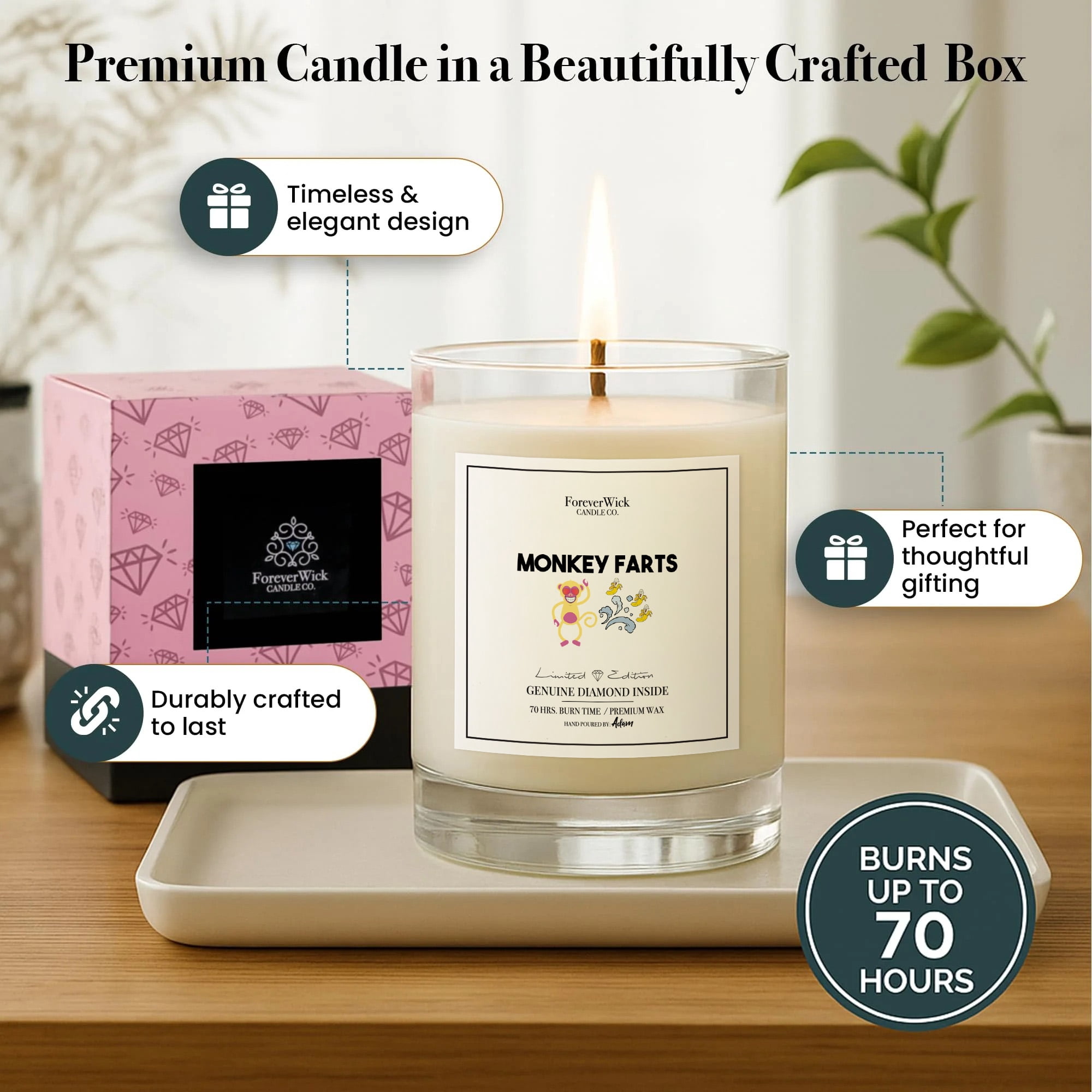 ForeverWick Diamond Candle 14oz Monkey Farts Soy Wax Candle With Diamond Inside - Funny, Humor, Kids, Funny Candle, Birthday Candle, Fruity Candle, Diamond