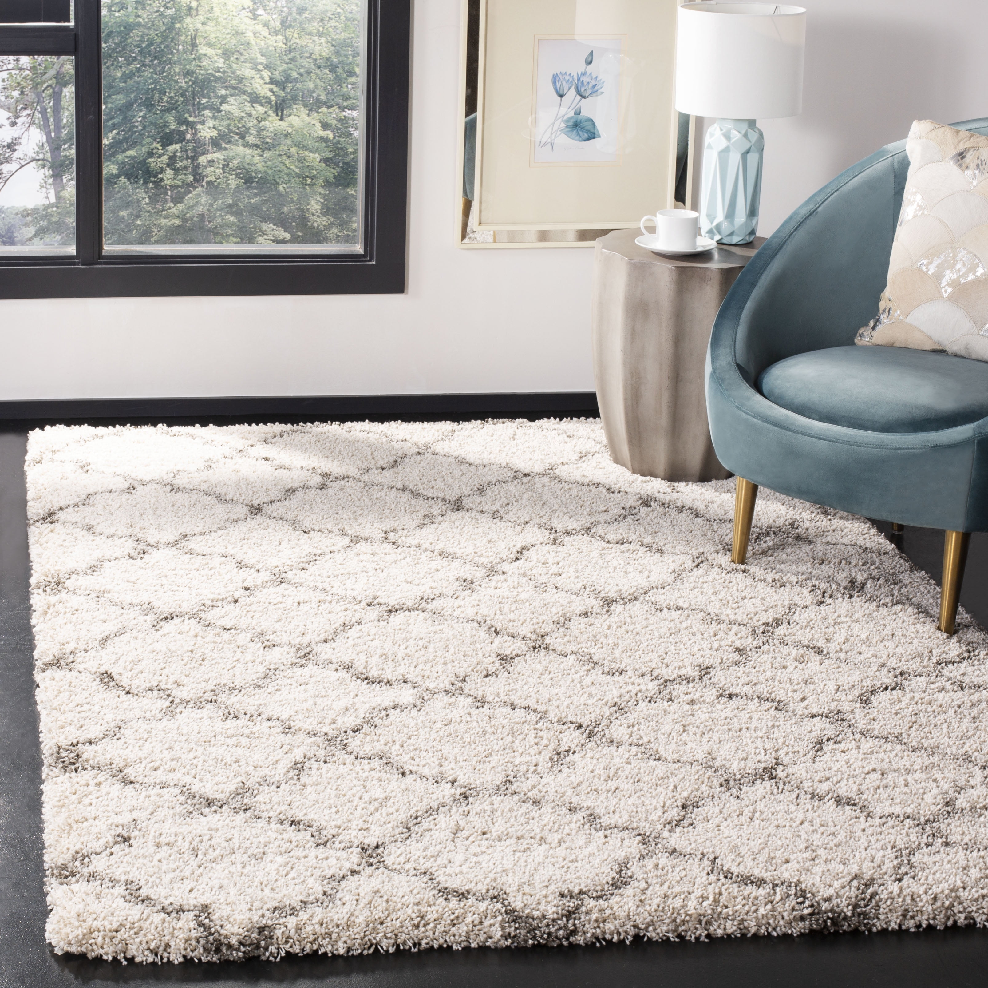 SAFAVIEH Hudson Jaye Geometric Shag Area Rug, Ivory/Grey, 8' x 10'