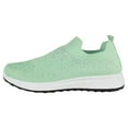 thumbnail image 2 of La Sheelah Flat Women Slip-On Sneakers Comfortable Sport Walking Running Shoes Rhinestone Bling Studs Elastic Breathable Knit Anti-Slip Resistant LABOR-8 Light Green Mint 5, 2 of 4