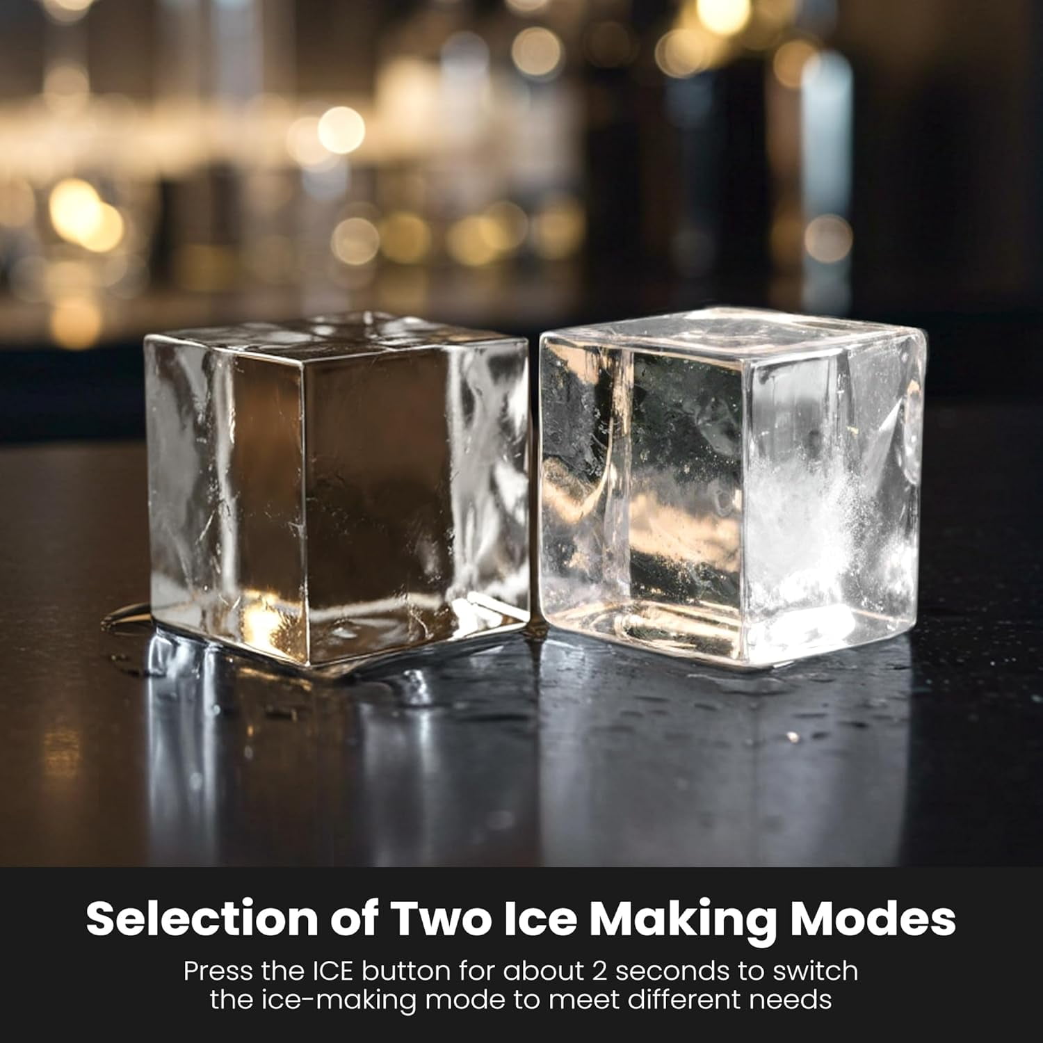 Auseo Clear Cubic Ice Maker,9 Crystal Clear 1.6" Ice Cubes per Hour,Quiet Countertop Ice Machine with Self-Cleaning for Cocktails, Whiskey,24h Timer,ETL Listed