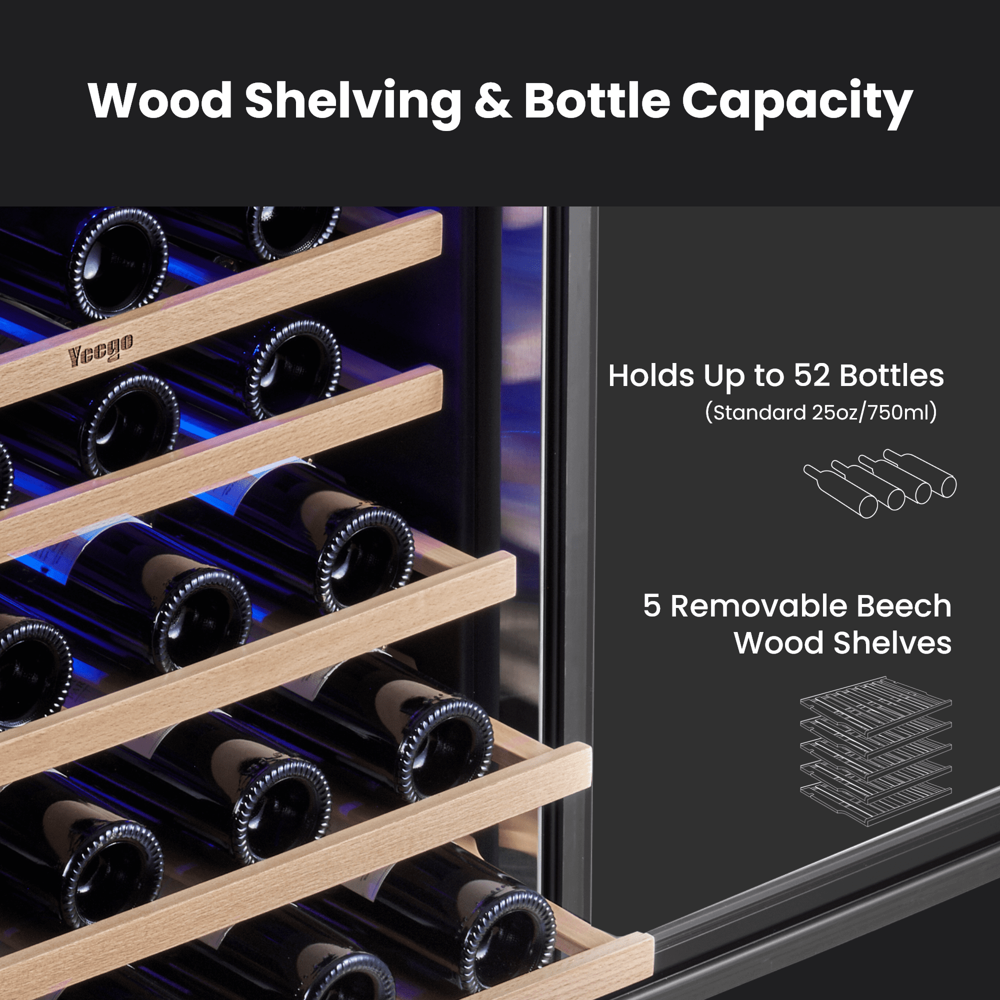 Yeego 24 inch Dual Zone Wine Cooler and Fridge, 52 Bottles Left Opening Wine Refrigerator with Double Glass Door for Office/Home, Built-in & Freestanding