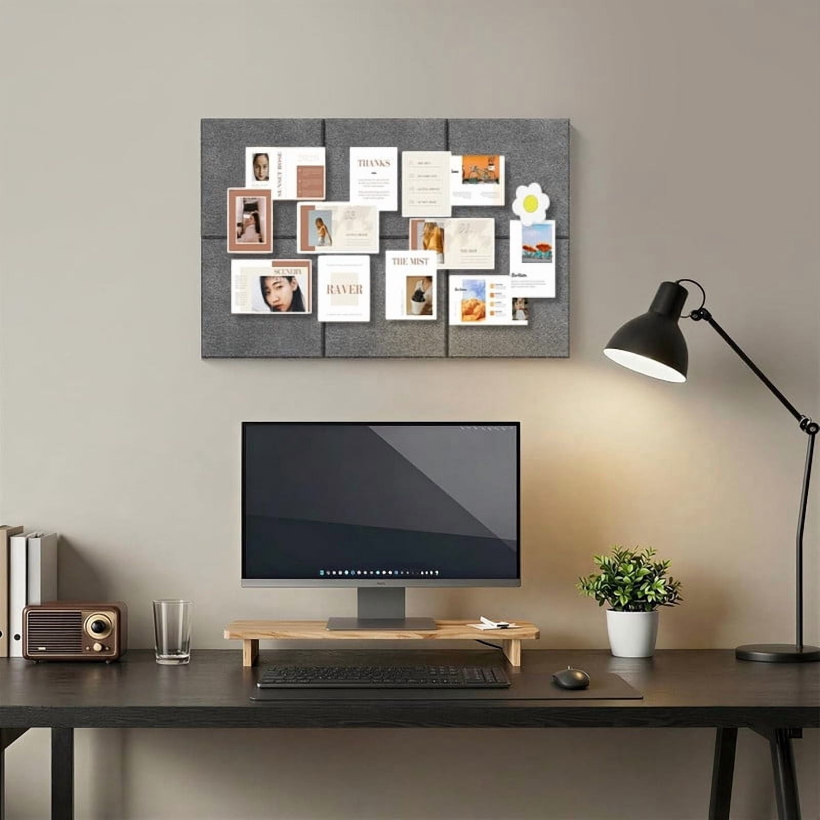 Easy4Home Large Cork Board for Wall 36"x24" Self Adhesive Bulletin Pin Board, 6 Pack Felt Wall Tiles, Gray