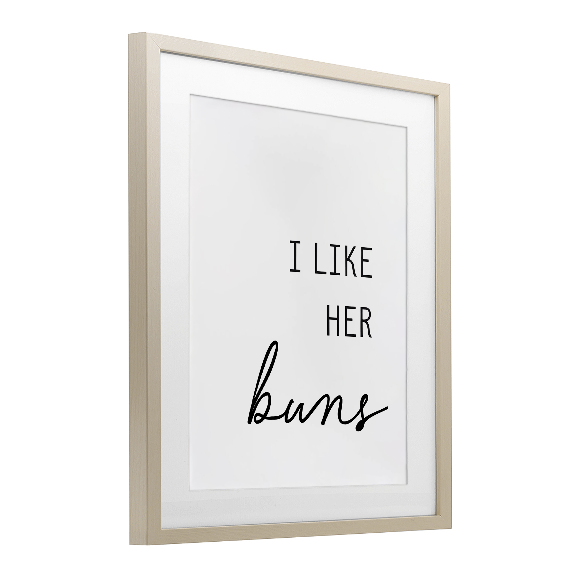 Like Her Buns Birch Framed Print Under Glass, design by Lettered and Lined