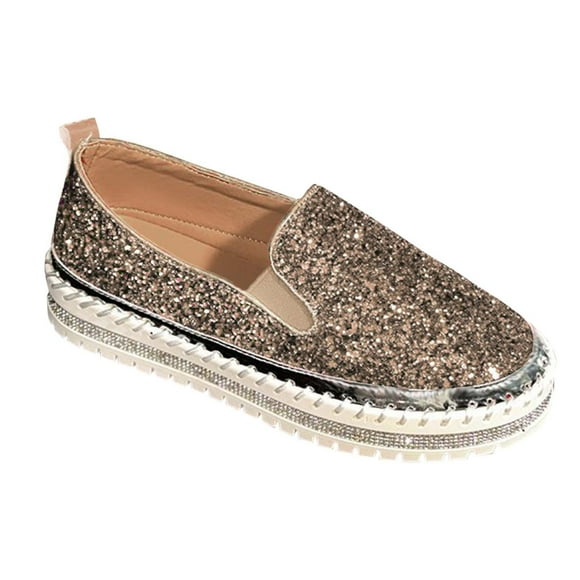 Womens Rhinestone Slip on Sneakers Sequin Thick Sole Casual Comfort Platform Walking Shoes Glitter Bling Loafers Gold
