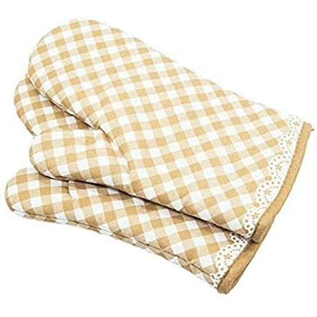 

Oven Gloves Non-Slip Cotton Quilted Glove Kitchen Oven Mitts Heat Resistant Cooking Gloves Grid Style (Yellow)