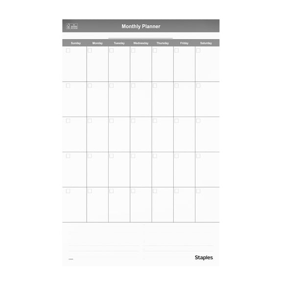 Staples 24" x 36" Monthly Dry-Erase Undated Wall Calendar Reversible White/Gray (ST60365-25)