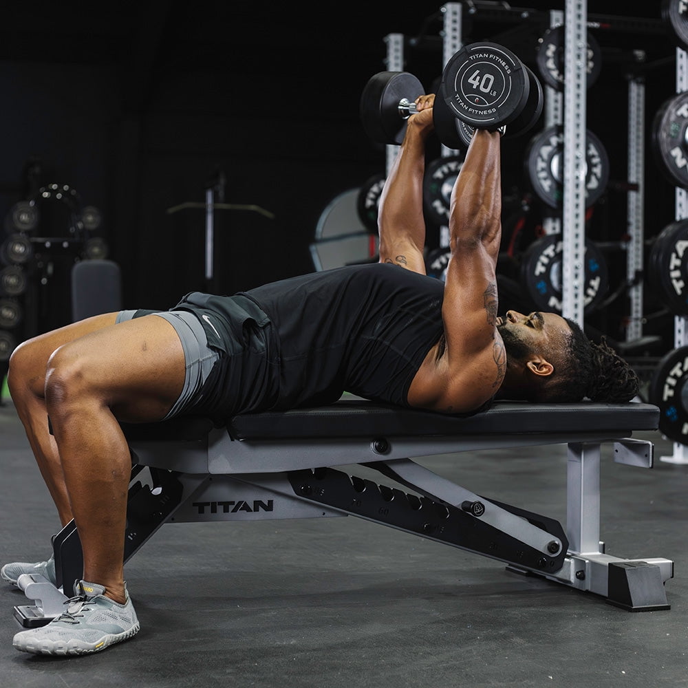Titan Fitness TITAN Series Silver Adjustable Bench, Supports 600 LB Incline, 1,000 LB Flat
