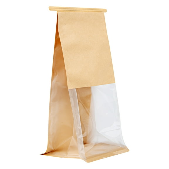 Bag Tek Kraft Cotton Paper Tin Tie Bag - with Clear Window - 6 3/4" x 4" x 11 1/4" - 100 count box