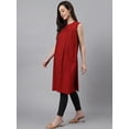 thumbnail image 4 of Janasya Indian Women's Maroon Dobby Cotton Solid Gathered Tunic (Valentine Collection), 4 of 7
