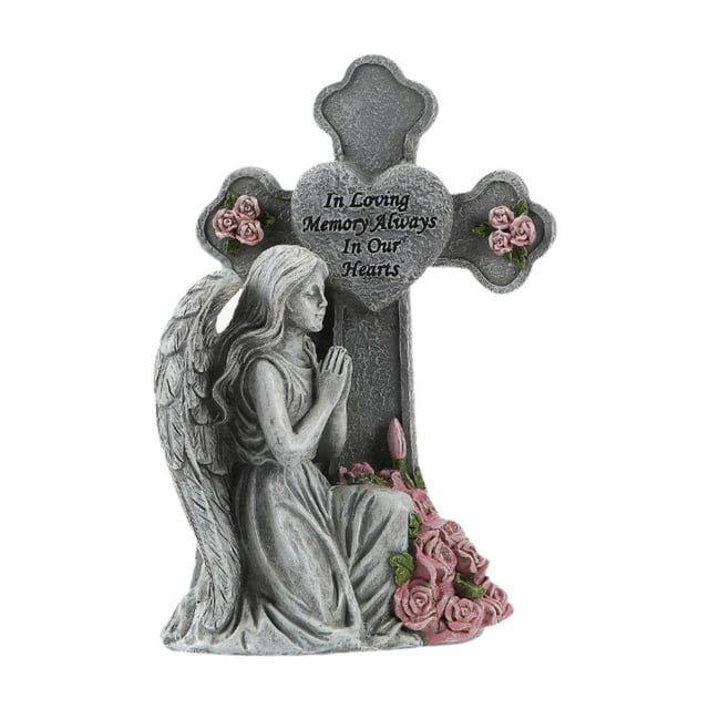 Estatua solar para jardín, adorno de césped, estatuilla de ángel cruzado, decoración de tumba de cementerio, escultura para patio, exterior, paisaje Gris