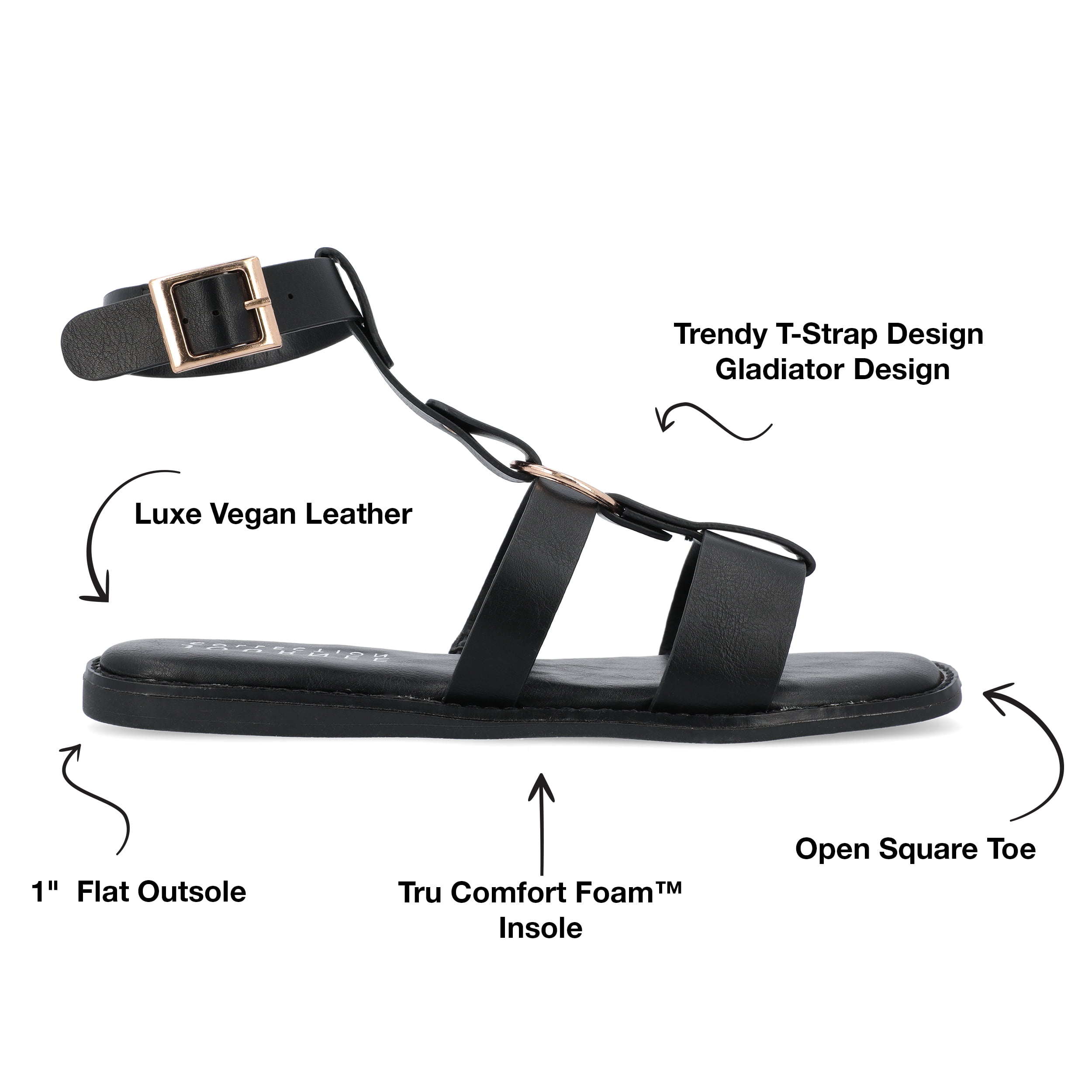 Journee Womens Eleanora Multi Strap Flat Sandals