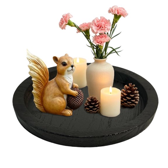 WLGJL Rustic Wooden Serving Tray: Round Wood Butler Decorative Tray Vintage Centerpiece Candle Holder Trays Farmhouse Ottoman Tray for Decor Countertop Home Decor Accessories for Coffee Table （Black）