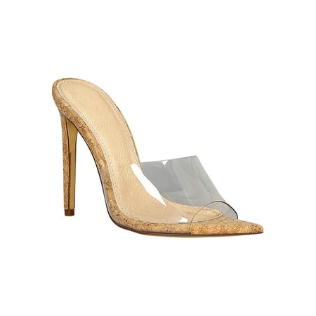 - Women Cork Pointed Transparent Open Toe Mule Heel Sandal 18219