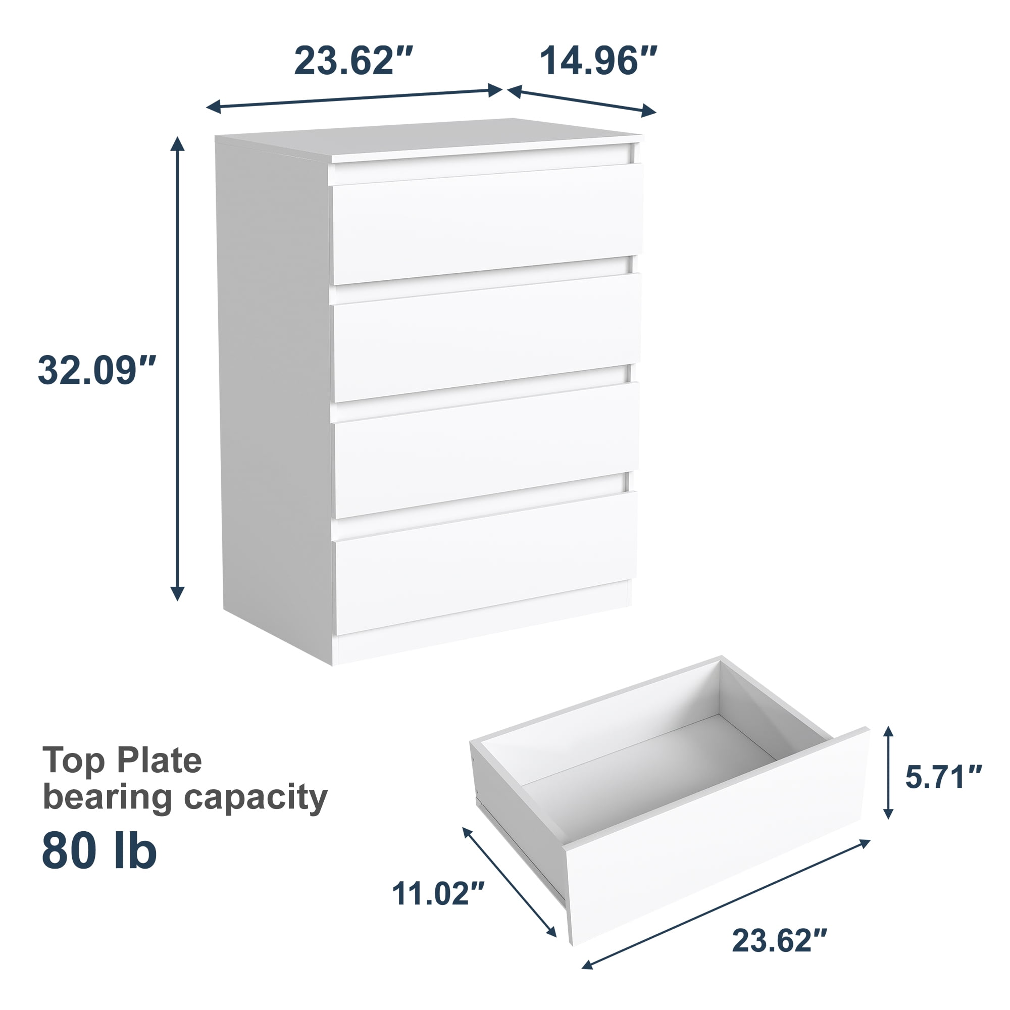 GVN Bedroom Dresser, Chest of Drawers, Modern Simple 4-Drawer Dresser for Bedroom, Living Room, White