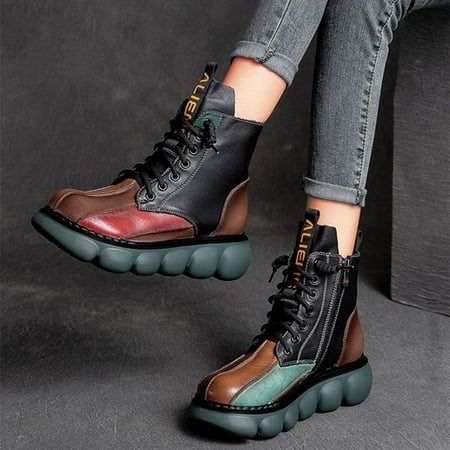 

TALKVE Thicksoled Fashion Women s Breathable Boots Thermal Laceup Casual Retro Shoes Women s Boots