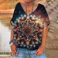 thumbnail image 2 of Raeneomay Oversized T Shirts Women's Casual Retro Style Casual Printed Short Sleeve Blouse V-Sleeve Blouse/Shirt, 2 of 5
