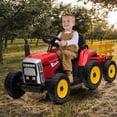 thumbnail image 2 of 12V Kids Battery Powered Electric Tractor with Trailer, Toddler Ride On Car w/Remote Control/ 7-LED Headlights/ 2+1 Gear Shift/ MP3 Player/USB Port for Kids 3-6 Years (Rose, 36W/ EVA Tire), 2 of 6