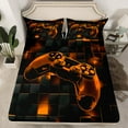 thumbnail image 2 of jejeloiu Teens Video Game Bed Sheets,Boys Gamepad Console King Sheets,Orange Black Grid Sheet Set For Kids,Microfiber Bedroom Decor,4pcs, 2 of 7