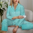 thumbnail image 6 of Rateoe Blue And Turquoise Pattern Womens Pajamas Set Long Sleeve Sleepwear Button Down Nightwear Soft Cotton Pj Lounge Sets-Large, 6 of 7