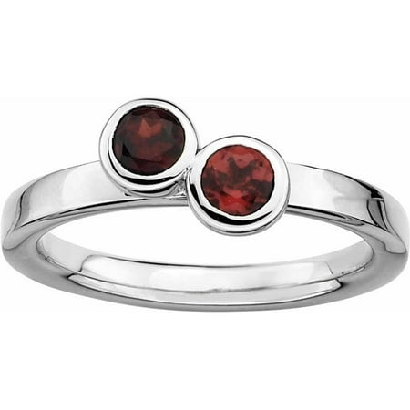Sterling Silver Stackable Expressions Dbl Round Garnet Ring