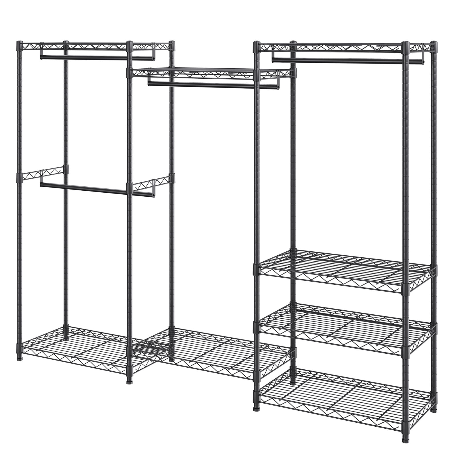 VEVOR Clothes Rack Wire Garment Rack with 4 Hang Rods & 8 Storage Tiers Load 800 LBS Heavy Duty Adjustable Freestanding Clothing Rack 71" H x 69" W x 18" D Black