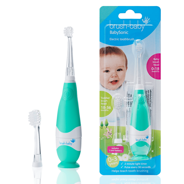 Brush Baby BabySonic Infant and Toddler Electric Toothbrush for Ages 0-3  Years - Smart LED Timer and Gentle Vibration Provide a Fun Brushing  Experience - Includes 3 Sensitive Brush Heads - Teal - Walmart.com