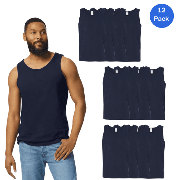 Gildan Cotton Tank Top, Navy Sleeveless T Shirts for Men 12 Pack, Breathable Muscle Tee Small
