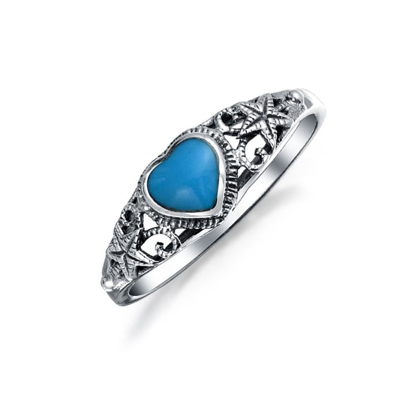 Bling Jewelry Womens Blue Turquoise Nautical Starfish Heart Ring .925 Sterling Silver