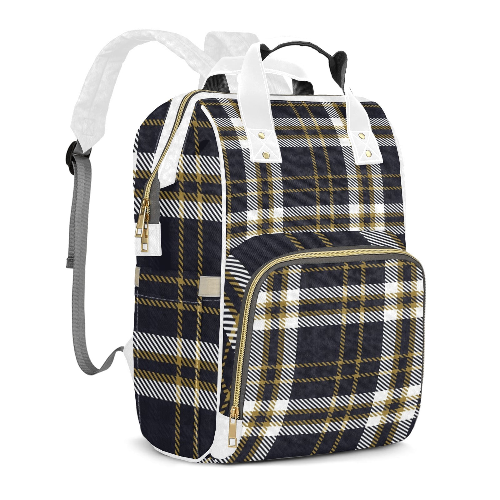Buffalo Plaid Diaper Backpack – Large Capacity, Insulated Baby Bottle Pocket, Multifunctional Mommy Bag for Boys & Girls