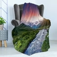 thumbnail image 4 of East Soft Flannel Fleece Blanket, Colorful Overcast Sky Skirts Mt. Shkhara Svaneti Georgia Caucasus Mountains, Cozy Plush for Indoor and Outdoor Use, 50" x 60", Fern Green Baby Blue, by Ambesonne, 4 of 5