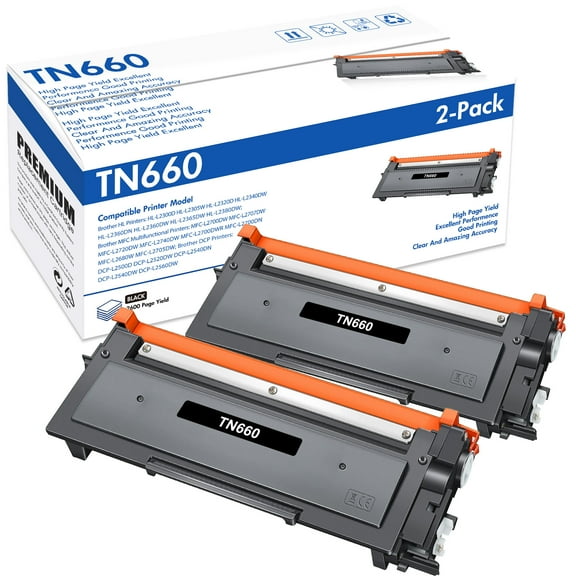 TN660 TN-660 Toner Cartridge Compatible for Brother TN660 TN-660 TN-630 TN630 (Black, 2-Pack)
