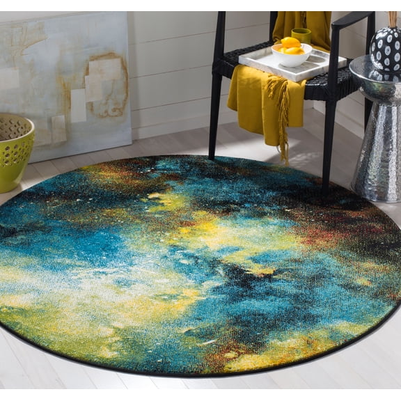 SAFAVIEH Galaxy Major Astronomy Area Rug, Blue/Multi, 5'3" x 5'3" Round