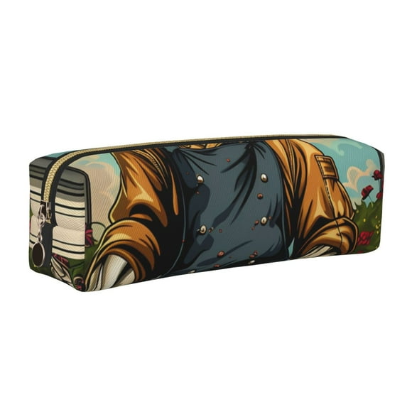 Easygdp Skeleton Chef BBQ Scene para Estuche de Lápices de Cuero, Estuche de Papelería de Cuero, Estuche de Gran Capacidad con Cremallera