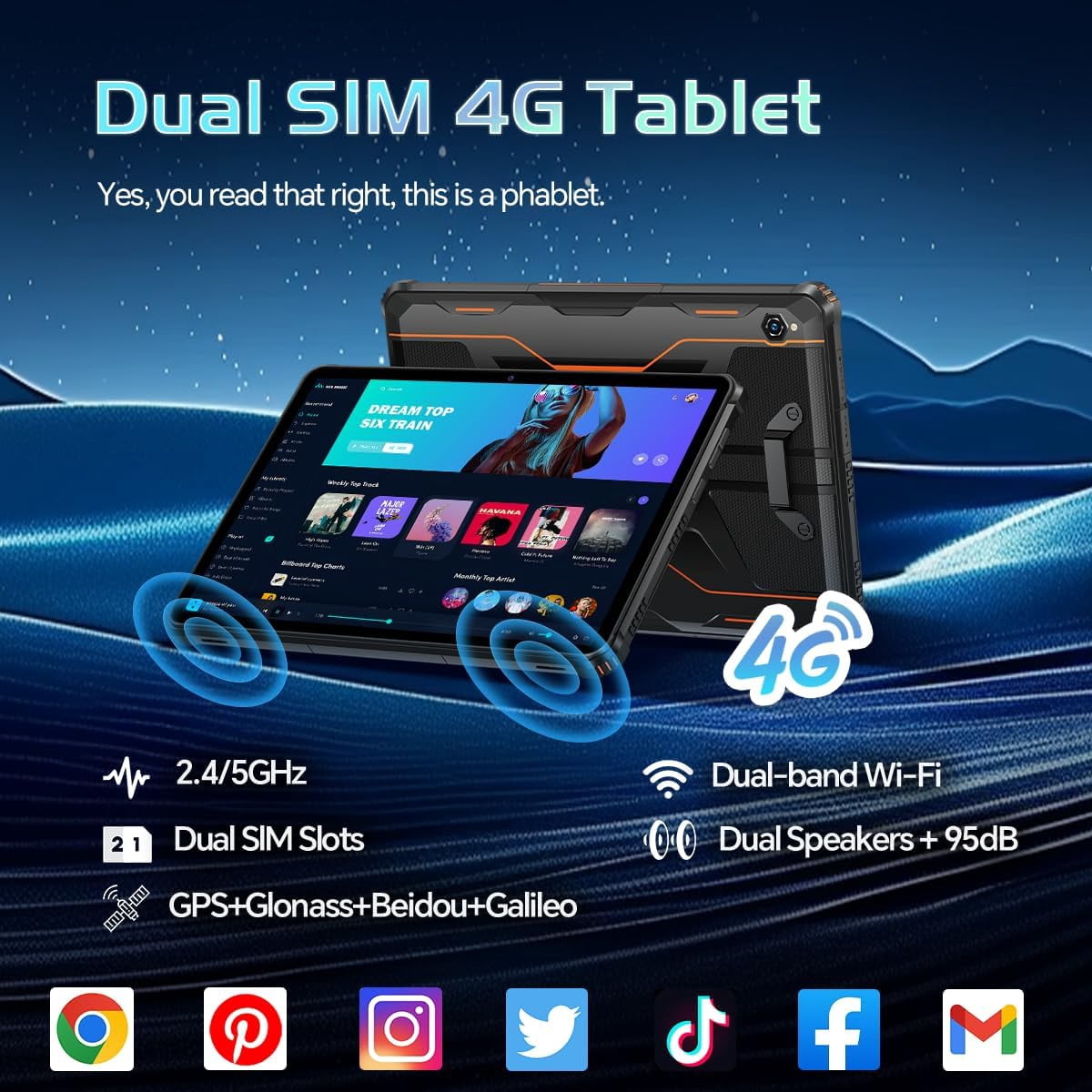 OUKITEL RT9 Rugged Tablet 10 inch Tablet Android - 24GB RAM 256GB ROM 1TB Expandable Storage, 11000mAh,16MP+16MP Camera, 4G Dual SIM Phablet Compatible with T-Mobile Tablet Computer Waterproof