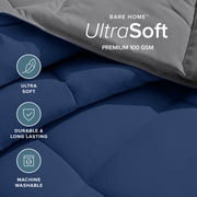 Bare Home 1800 Collection Reversible Down Alternative Comforter, All-Season, Queen, Dark Blue/Gray