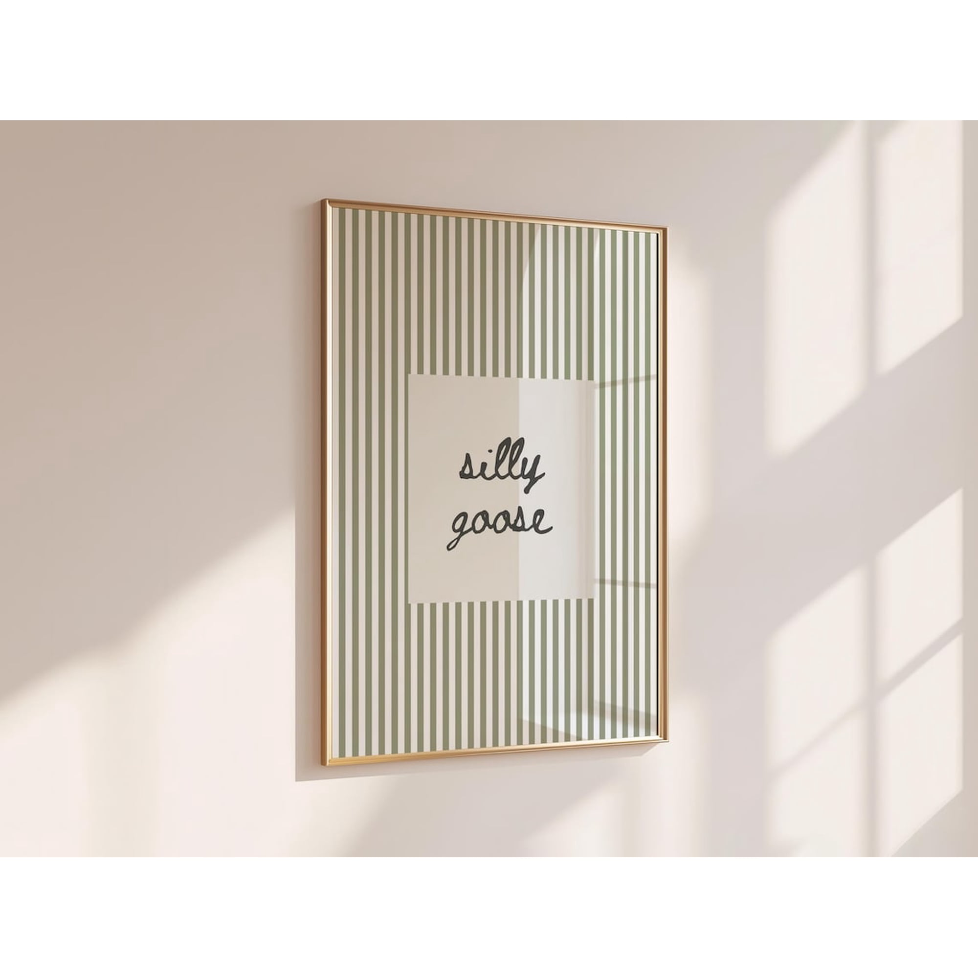Silly Goose Wall Decor Cute Nursery Striped Sage Neutral Baby Room Decor Handwritten Typography Print Artwork
