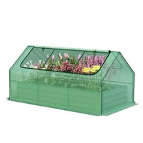 Aoodor 6ft. x 3ft. x 1ft. Raised Garden Metal Bed Mini Greenhouse Kit with 2 Roll-up Zipper Doors, for Vegetables Herbs and Flowers
