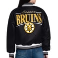 thumbnail image 2 of Women's Starter  Black Boston Bruins Arch Stripe Satin Full-Snap Varsity Jacket, 2 of 3
