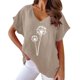 thumbnail image 1 of Gibobby Camiseta de Manga Corta con Cuello en V Camiseta informal suelta con cuello en V y estampado diente león manga corta para mujer(Caqui,CH), 1 of 2
