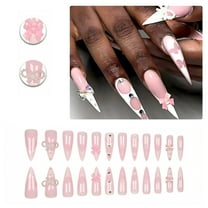 RAGUPEL 24Pcs Glue on Nails for Women,Diamond-Accented Stiletto Press on Nails,3D Bowknot False Nails,Cute Nails for Daily Life,Dating,Party,Taking Pictures,Style1