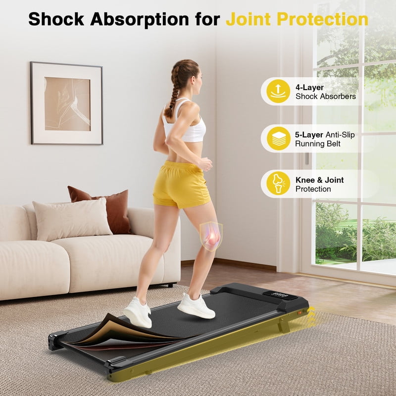 Redliro Walking Pad Treadmill with Incline, Portable Under Desk Treadmill for Home Office, Compact Walking Pad with Smart LED Display, Black