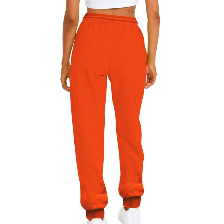 JWZUY Womens Plain Pants Casual Jogger Sweatpants Ankle Length Drawstrijg  Elastic Waist Pant Workout Fitness Pants Orange S