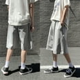 thumbnail image 5 of sunsanly Men Sport Shorts Loose Straight Wide Leg Drawstring Elastic Waist Soft Breathable Solid Color Gym Traning Jogging Sweatpants Knee Length Trousers, 5 of 7