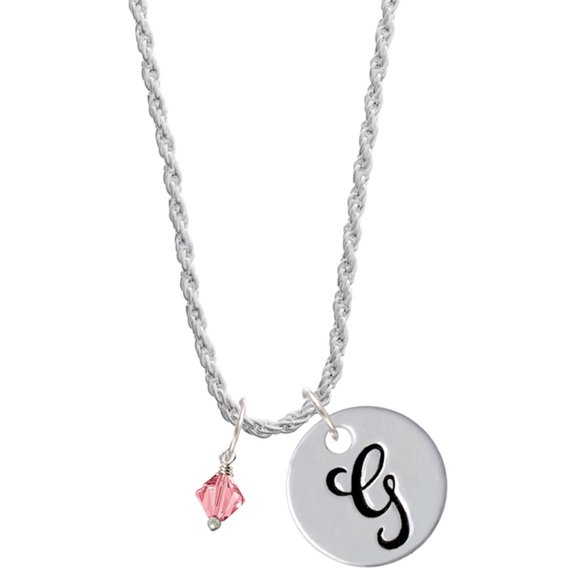 Delight Jewelry October - Hot Pink Crystal Bicone Silvertone Script Initial Disc - G - Charm Necklace, 20"+3"