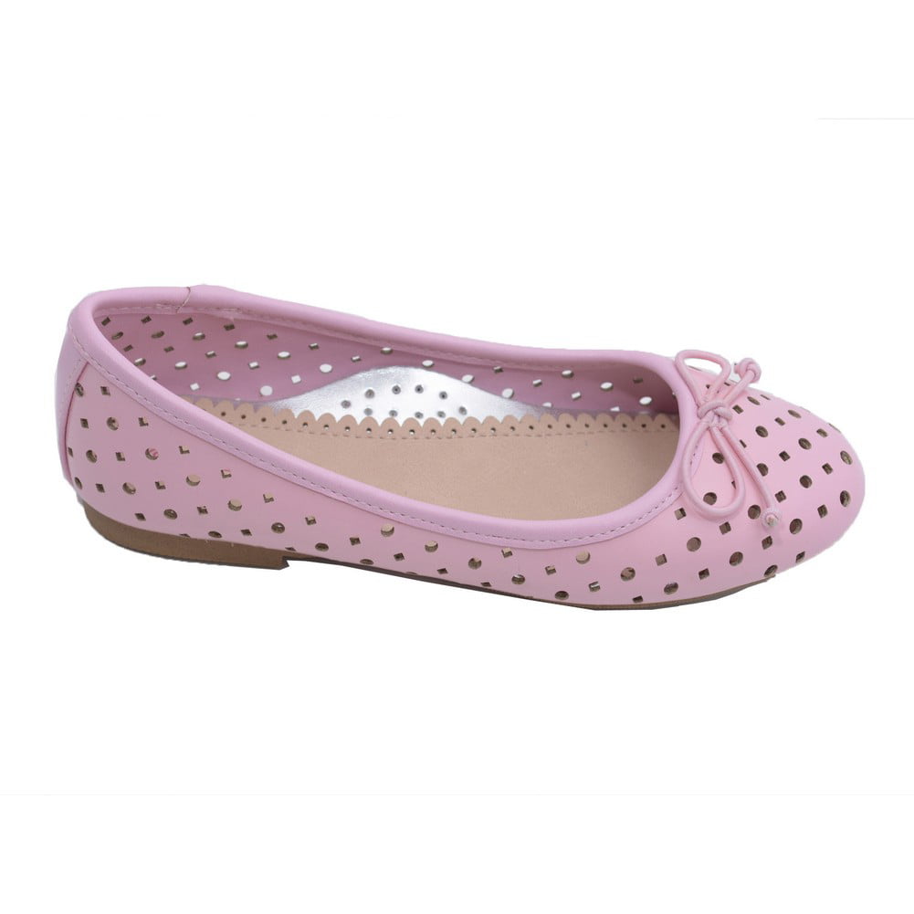 Sophias Style - Little Big Kids Girls Pink Perforated Bow Ballet Flats ...