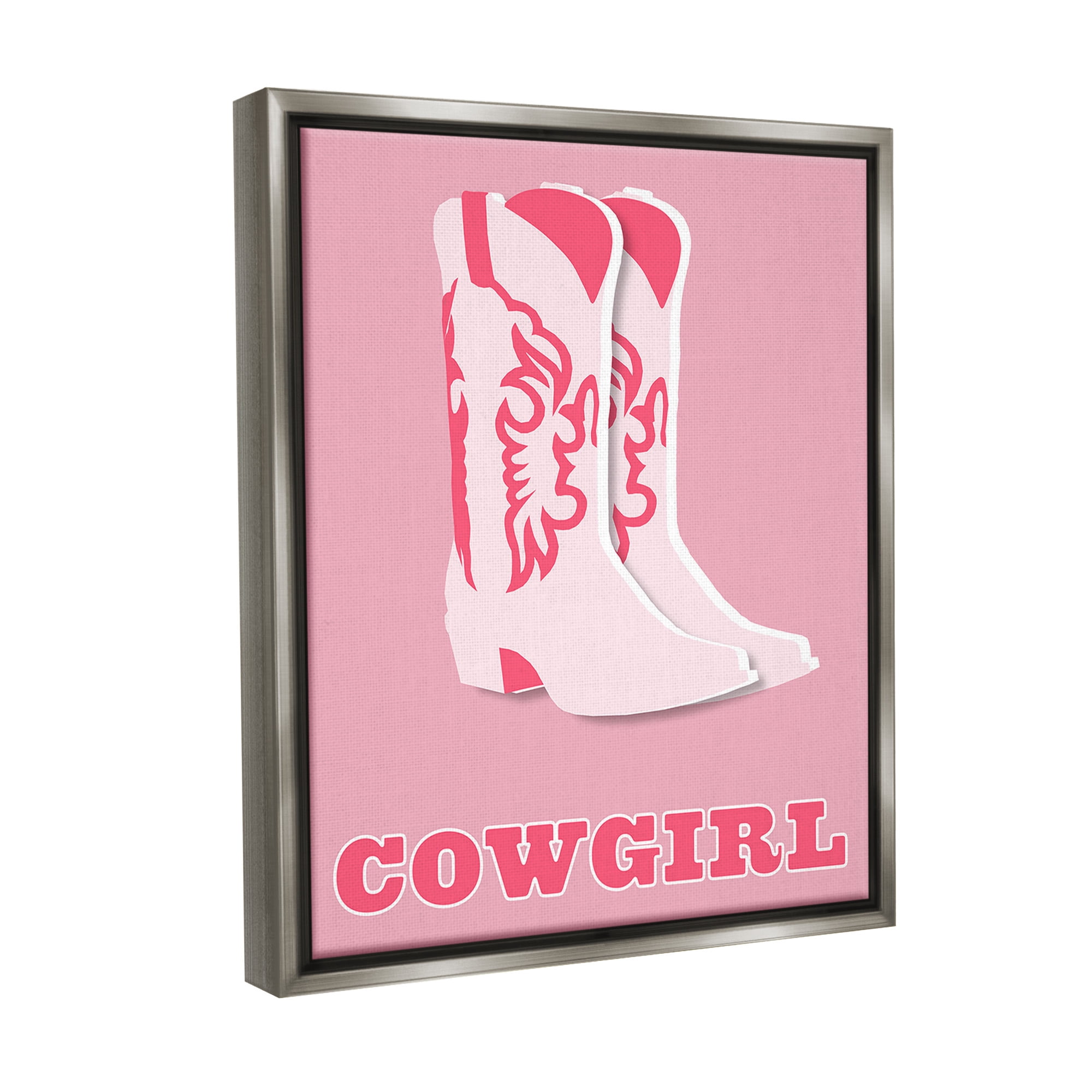 Stupell Industries Pastel Blush Cowgirl Boots Beauty & Fashion Painting Gray Floater Framed Canvas Art Print Wall Art, 25 x 31