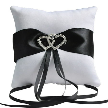 KABOER 1x Double Heart Rhinestone Pillow Wedding Satin Ring Supply Cushion Gift